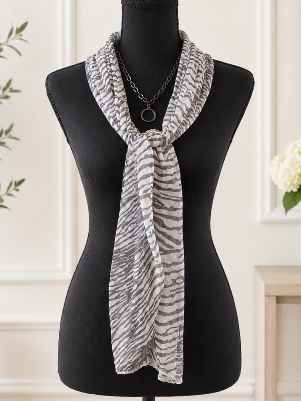 Lavello zebra print sequined sheer scarf